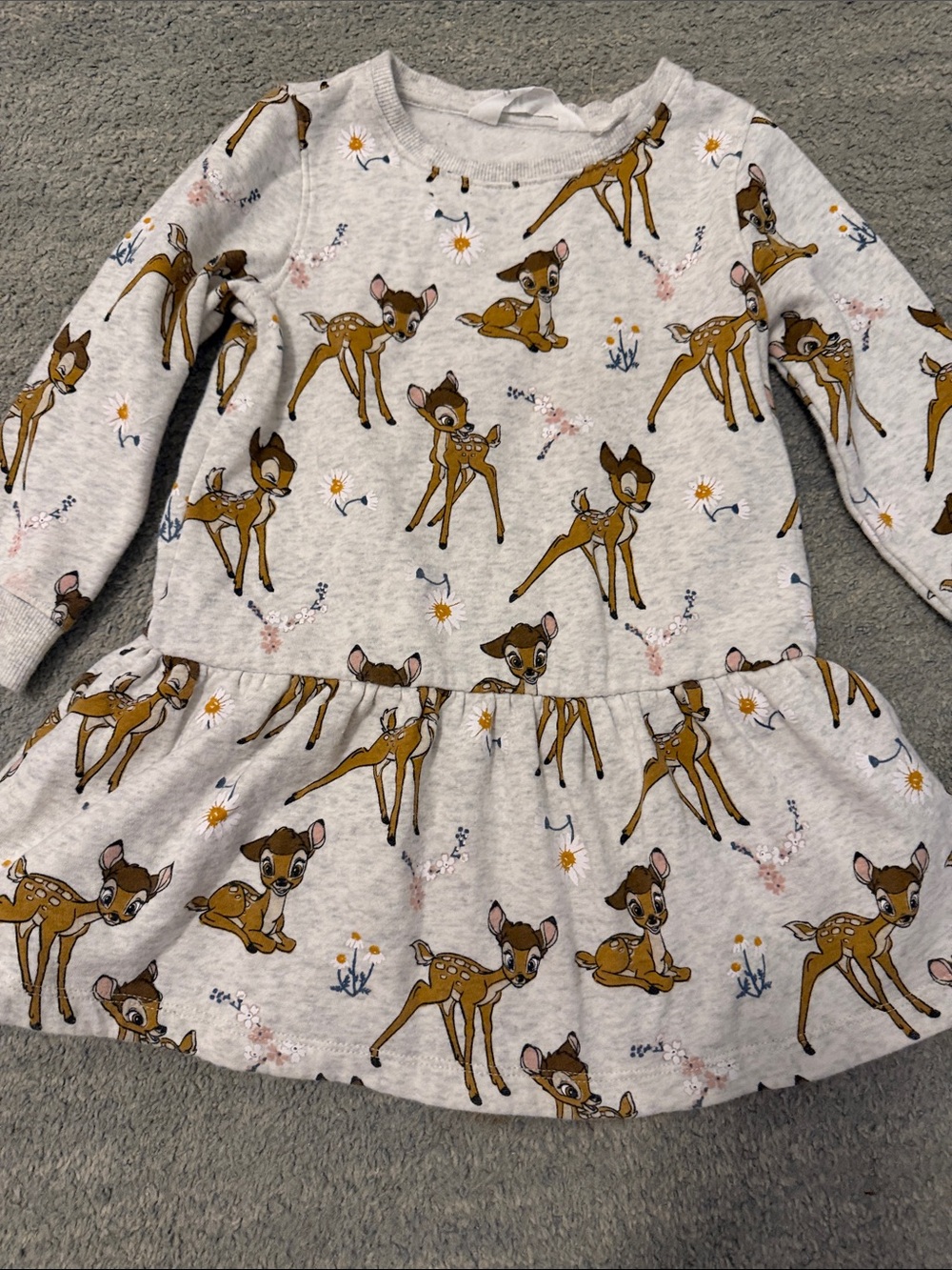 Disney Gray Bambi Print Long-Sleeve Dress